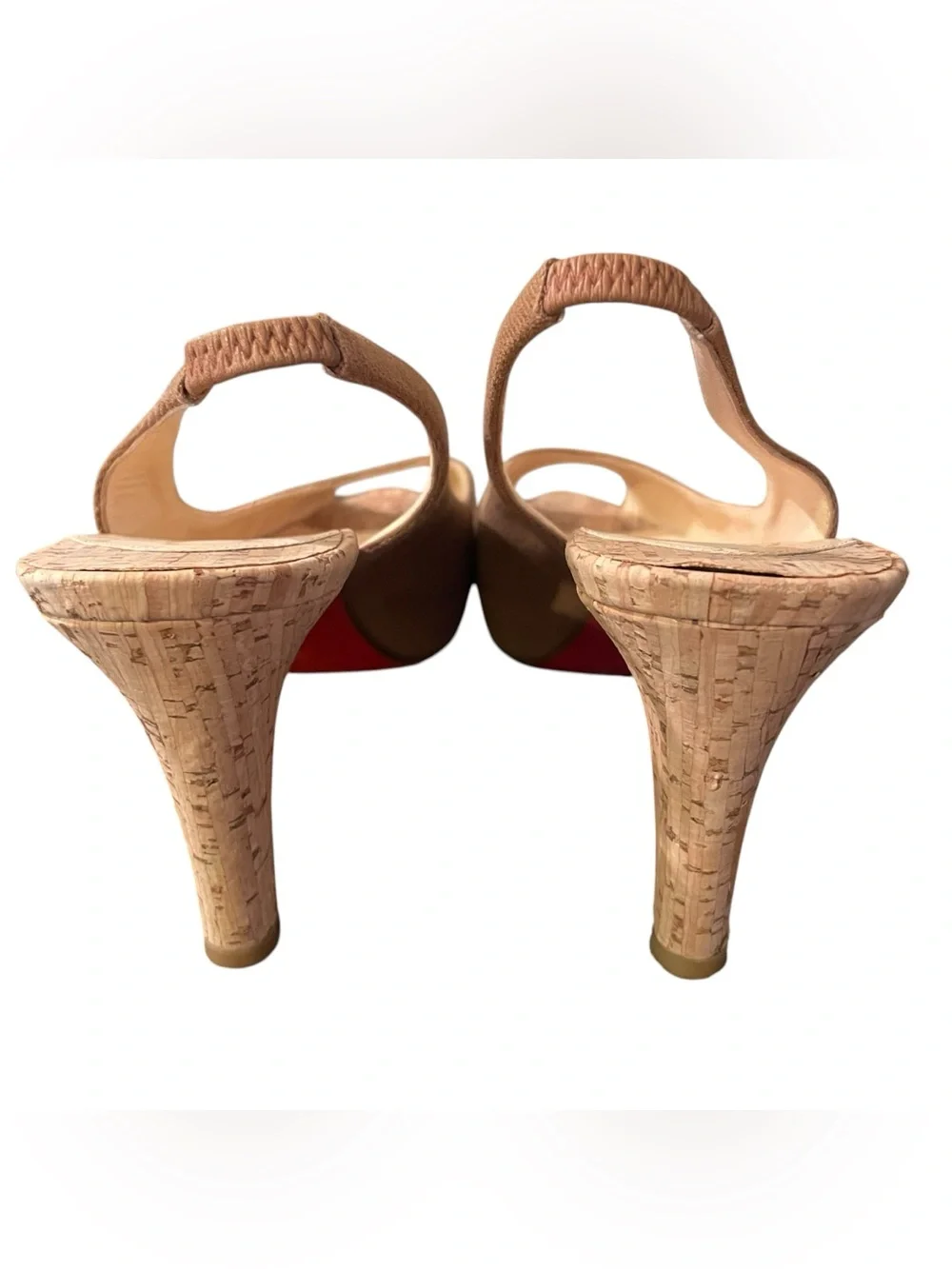 Christian Louboutin Peep Toe Slingback Heels Brown Cork Red Sole Women Size 38 8